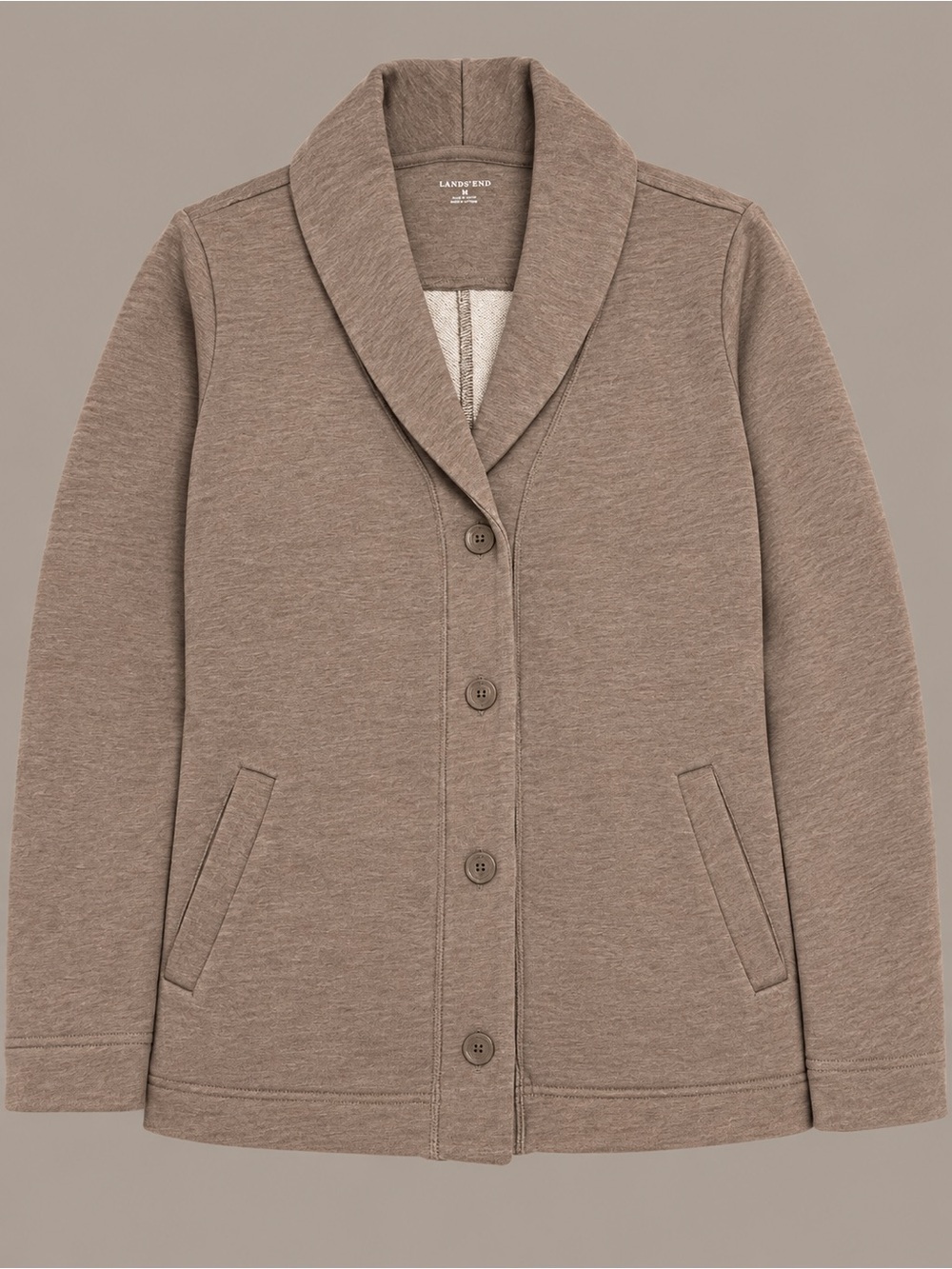 Lands' End Women's Shawl-Collar Button Jacket - Taupe Heather